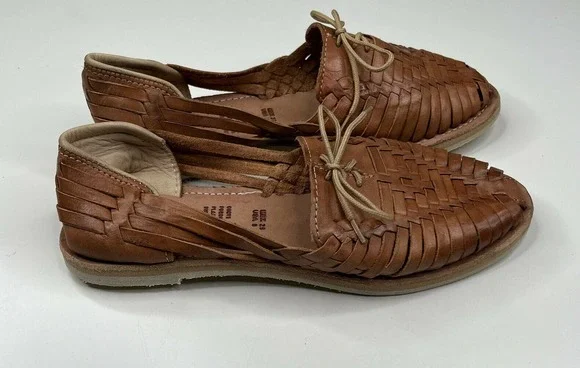 NEW Made in Mexico Espadrille Leather Sandals Size 8 Women's Brown Slip On Woven - Picture 2 of 7